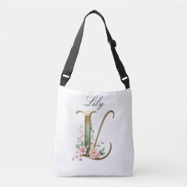 Elegante goldene Blumenletter L Umhängetasche Tragetaschen Mit Langen Trägern
