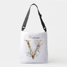 Elegante goldene Blumenletter V Umhängetasche