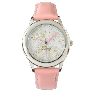 Elegante goldene Blumenlinie Kunst Kinder Rosa Led Armbanduhr