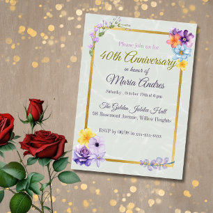 Elegante goldene Blumenrahmen-Einladung zum 40. Ge Einladung