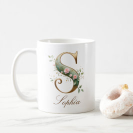 Elegante Goldene Blumenschrift S Monogramm Tasse
