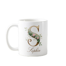 Elegante Goldene Blumenschrift S Monogramm Tasse