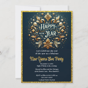 Elegante Goldene Blüten Silvesterparty Einladung
