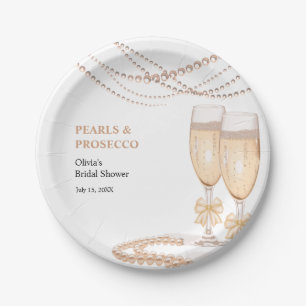 Elegante Goldene Bogen Perlen und Prosecco Brautpa Pappteller