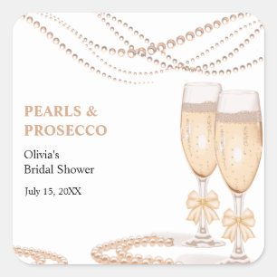 Elegante Goldene Bogen Perlen und Prosecco Brautpa Quadratischer Aufkleber