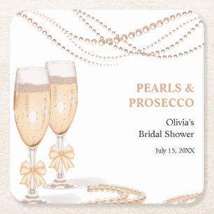 Elegante Goldene Bogen Perlen und Prosecco Brautpa Rechteckiger Pappuntersetzer