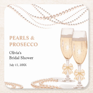 Elegante Goldene Bogen Perlen und Prosecco Brautpa Rechteckiger Pappuntersetzer