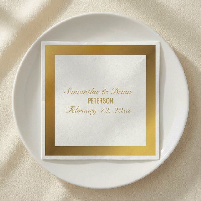 Elegante goldene Bordeaux Serviette (Elegant gold border wedding napkin.)