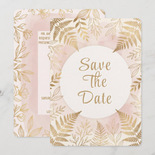 Elegante goldene botanische Farn-Hochzeitseinladun Einladung
