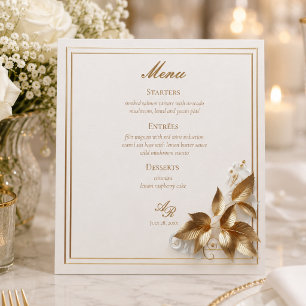 Elegante goldene botanische Hochzeit Menükarte