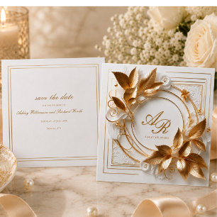 Elegante goldene botanische Hochzeit Save The Date