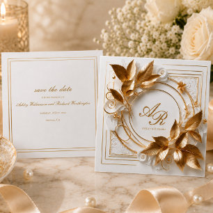 Elegante goldene botanische Hochzeit Save The Date