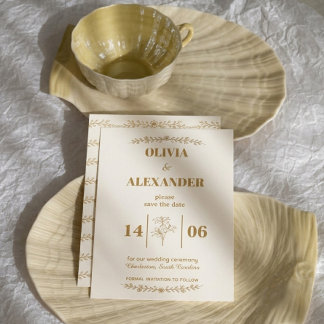 Elegante goldene botanische Hochzeit Save The Date