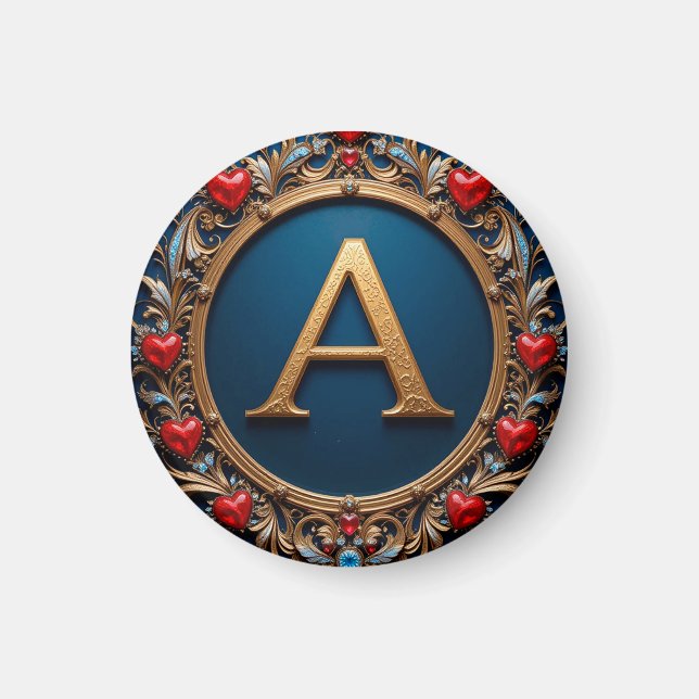 Elegante Goldene Buchstaben a Umgeben von Herzen Magnet (Vorne)