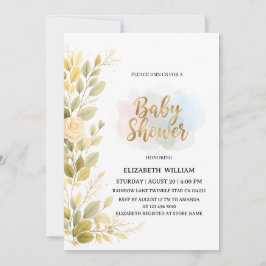 Elegante goldene florale botanische Babyparty Einladung