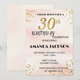Elegante goldene florale Einladung zum 30. Geburts