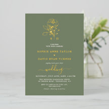 Elegante Goldene Florale Hellgrüne Monogramm-Hochz