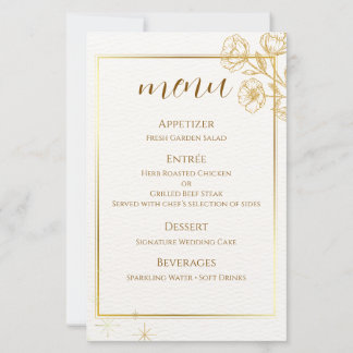 Elegante goldene florale Hochzeits-Menükarte