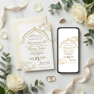 Elegante goldene florale Masjid-Muslim-Hochzeit Ni Einladung