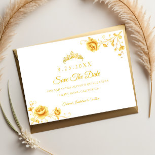 Elegante goldene florale minimalistische Quinceane Save The Date