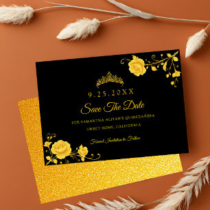 Elegante goldene florale minimalistische Quinceañe Save The Date