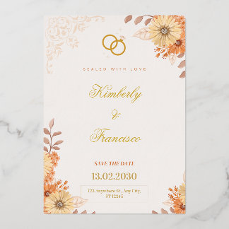 Elegante goldene florale Save The Date Hochzeits E Folieneinladung