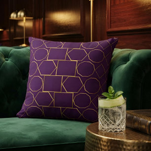Elegante goldene Geometrie auf lila Muster Kissen