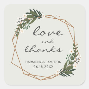 Elegante goldene geometrische Grün Boho-Hochzeit Quadratischer Aufkleber