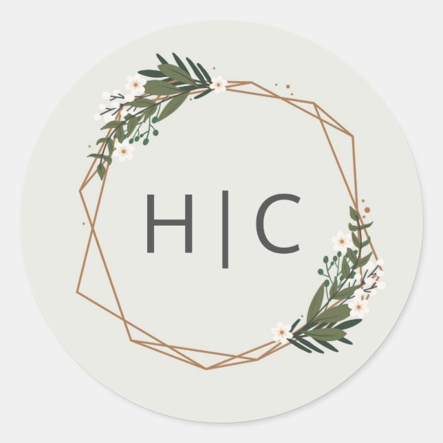 Elegante goldene geometrische Moderne Monogramm-Ho Runder Aufkleber (Vorderseite)