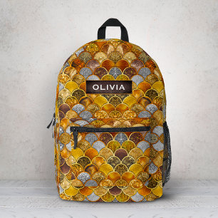 Elegante goldene girly Meerjungfrau Schuppen Bedruckter Rucksack