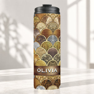 Elegante goldene girly Meerjungfrau Schuppen Thermosbecher