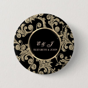 Elegante goldene Glitterwirbel Hochzeit Button
