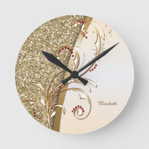 Elegante goldene glitzernde Schwünge Runde Wanduhr