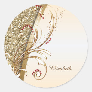 Elegante goldene glitzernde Schwünge Runder Aufkleber