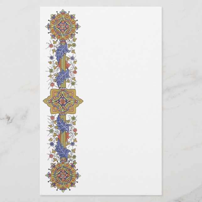 Elegante Goldene Grenze mit blauem Blätter Maggior Briefpapier (Vorderseite)
