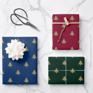 Elegante goldene, grün bordeauxfarbene Weihnachtsb Geschenkpapier Set