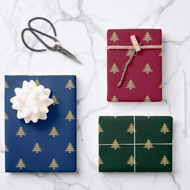 Elegante goldene, grün bordeauxfarbene Weihnachtsb Geschenkpapier Set (Vorderseite)