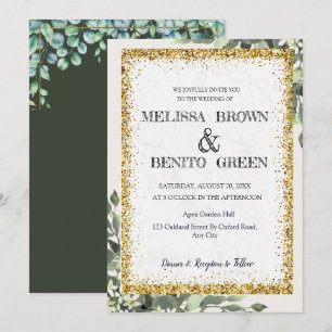 Elegante goldene Grüne Wasserfarbenhochzeit Einladung