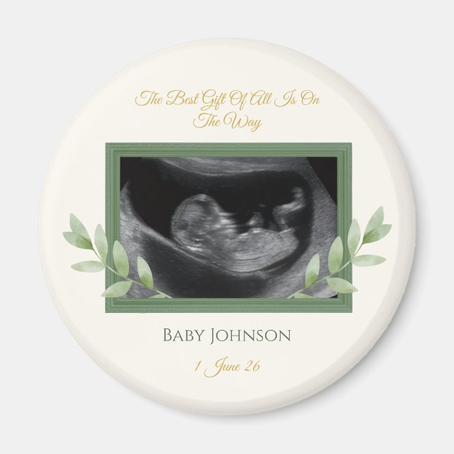 Elegante goldene Grünpflanzen-Weihnachts-Baby-Ankü Magnet (Vorne)