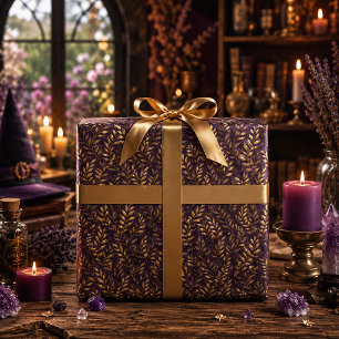 Elegante goldene Herbstblätter Tiefes Pflaumen-Pur Geschenkpapier