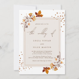 Elegante Goldene Herbstleaf Hochzeit Einladung