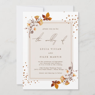 Elegante Goldene Herbstleaf Hochzeit Einladung