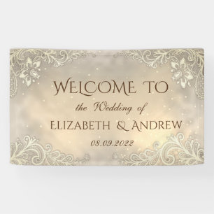 Elegante goldene Herzen Spitze Hochzeit  Banner