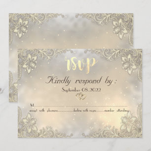 Elegante goldene Herzen Spitze Hochzeit RSVP Einladung