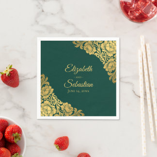 Elegante goldene Hochzeit mit floralem Design Serviette