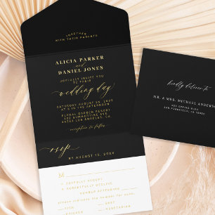 Elegante goldene Hochzeitfolie All-in-One-Einladung