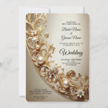 Elegante goldene Hochzeits-Einladungskarte mit Orn