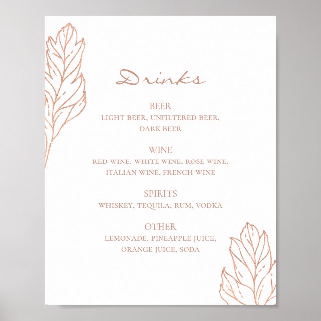 Elegante goldene Hochzeitsalkohol-Bar. Botanische  Poster (Vorne)