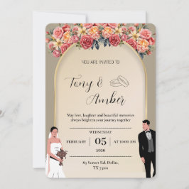 Elegante goldene Hochzeitseinladung mit Blumenmust Einladung
