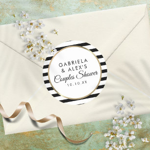 Elegante Goldene Hochzeitseinladung mit schwarzen  Runder Aufkleber